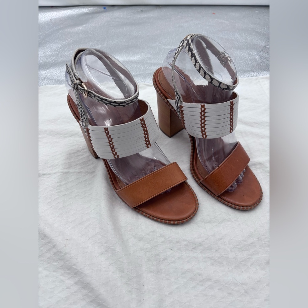 Coach Sevilla Brown White Block Heel Leather Sandals Size 9B